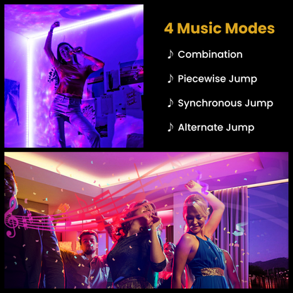 Music Beats Sync Copper Wire Fairy LED String Lights - 3AA Battery Operated | 12 Function Remote Control | IP44 Waterproof | Multi