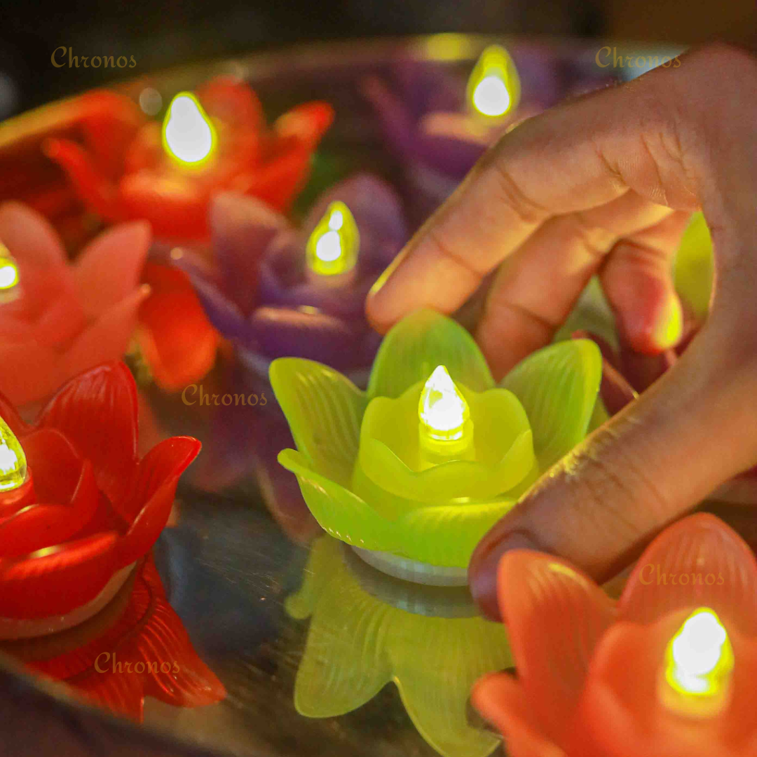 Floating Lotus Water Sensor LED Diya | Multi Color Yellow LED | Pack of 6