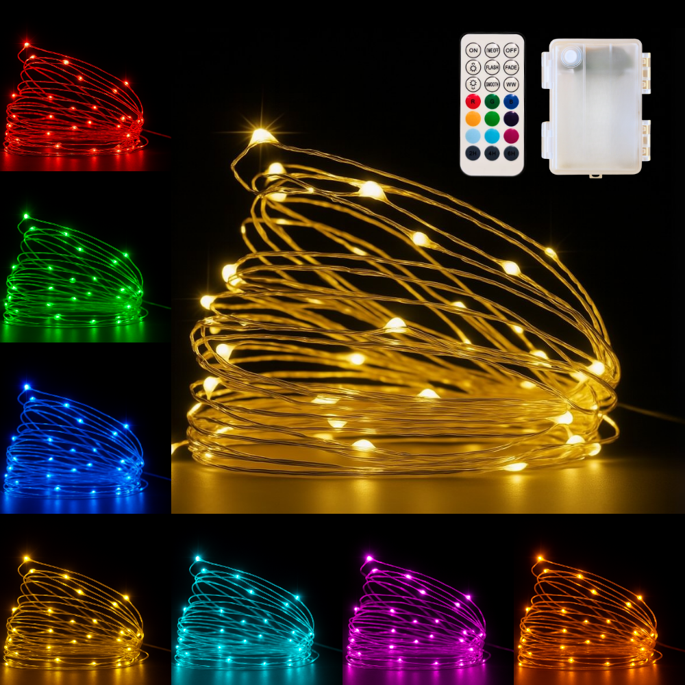 Copper Wire Fairy LED String Lights - 10 Color Changing RGB