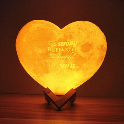 Personalized 3D Heart Shaped Moon Lunar Lamp with Photo and Message Customization