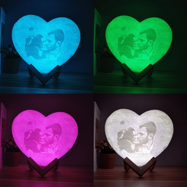 Personalized 3D Heart Shaped Moon Lunar Lamp with Photo and Message Customization