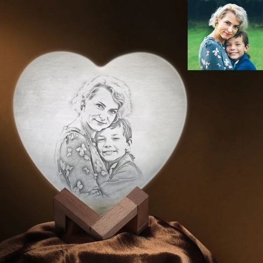 Personalized 3D Heart Shaped Moon Lunar Lamp with Photo and Message Customization