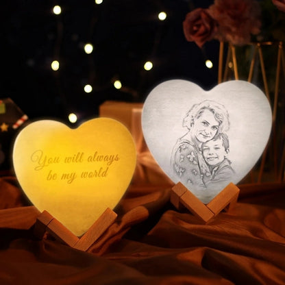 Personalized 3D Heart Shaped Moon Lunar Lamp with Photo and Message Customization