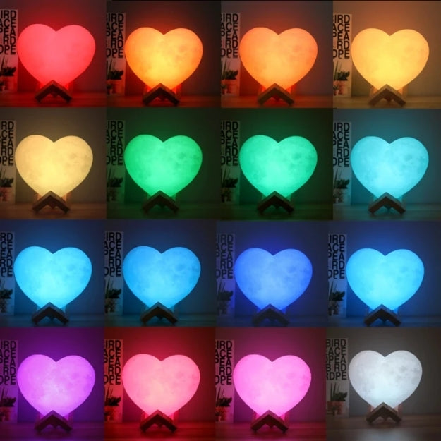 Personalized 3D Heart Shaped Moon Lunar Lamp with Photo and Message Customization