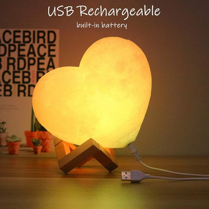 Personalized 3D Heart Shaped Moon Lunar Lamp with Photo and Message Customization
