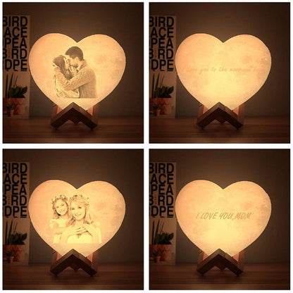 Personalized 3D Heart Shaped Moon Lunar Lamp with Photo and Message Customization
