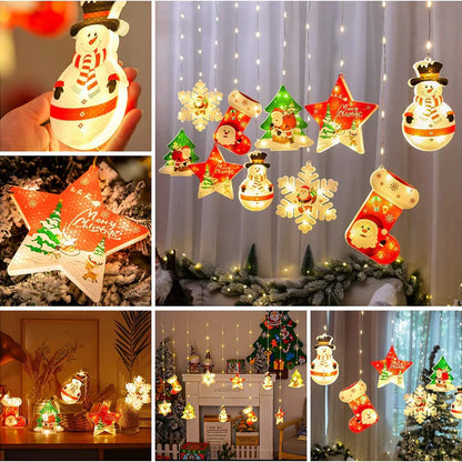 Christmas 3D Paint Ornaments Curtain Lights | Warm White