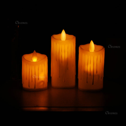 LED Moving Wick Dripping Pillar Candle - Pack of 12