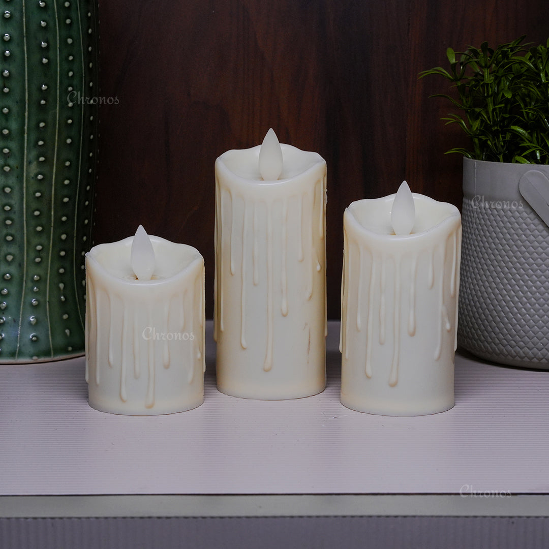 LED Moving Wick Dripping Pillar Candle - Pack of 12