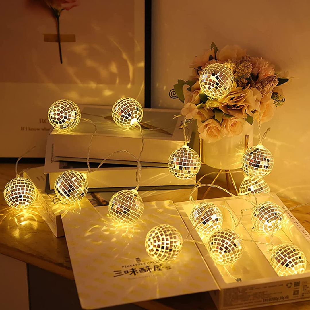 LED Disco Ball Mirror String Light | Warm White