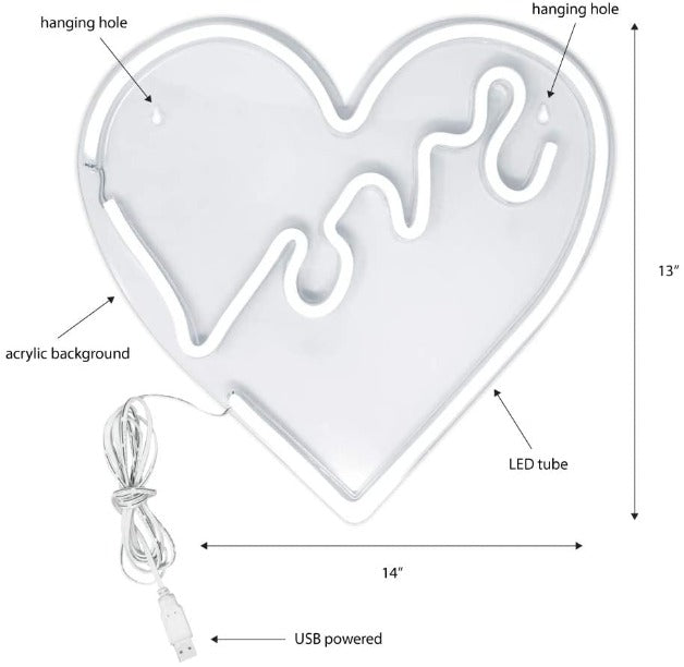 Love Heart Neon Sign Light Wall Hanging | USB Operated