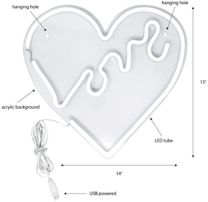Love Heart Neon Sign Light Wall Hanging | USB Operated