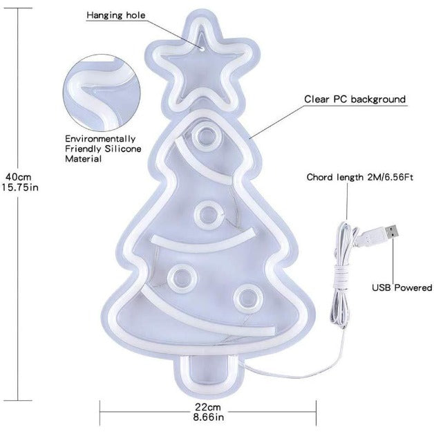 Christmas Tree Neon Sign Light Wall Hanging | USB Operated