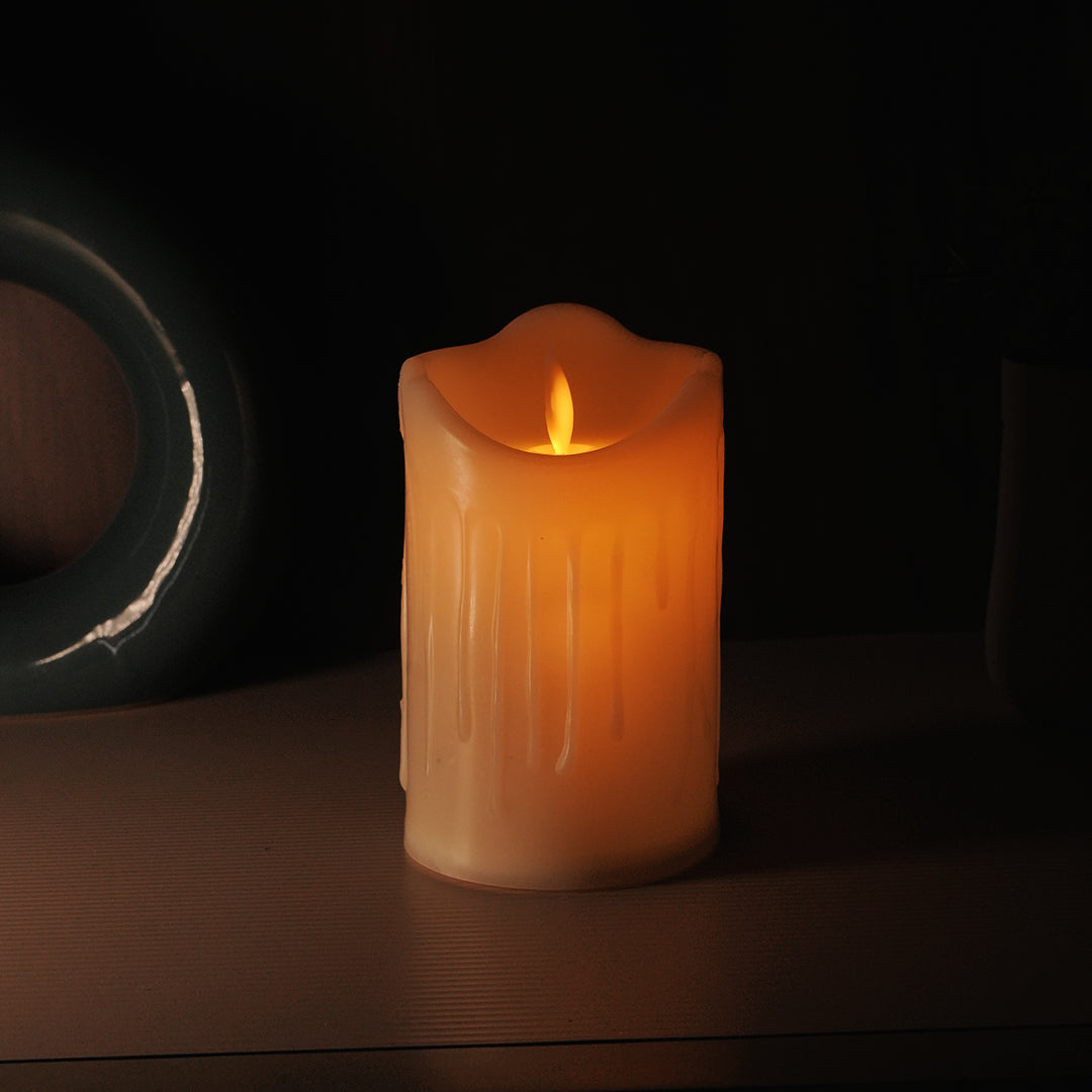 LED Moving Flame Pillar Candle - Dripping Ivory