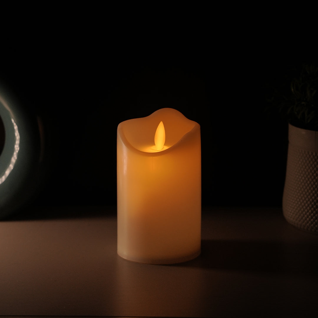 LED Moving Flame Pillar Candle - Smooth Ivory