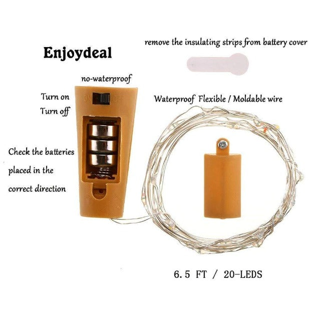Copper Wire Fairy LED String Lights with Bottle Cork - Battery Operated | Multi LED