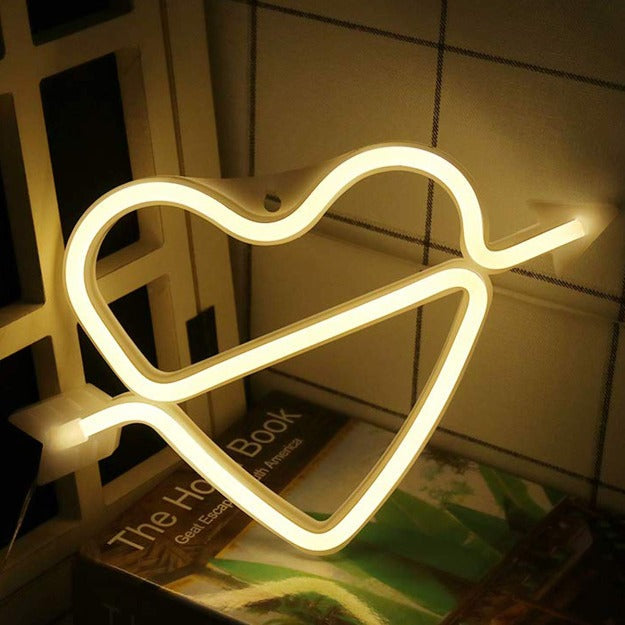 Cupid Heart Neon Sign Light | Battery & USB Operated