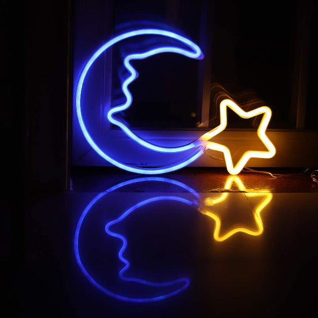 Moon Star Neon Sign Light Wall Hanging | USB Operated