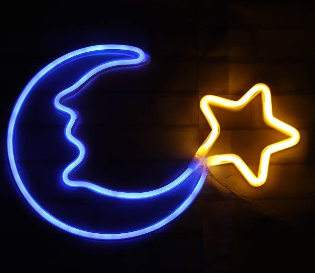 Moon Star Neon Sign Light Wall Hanging | USB Operated