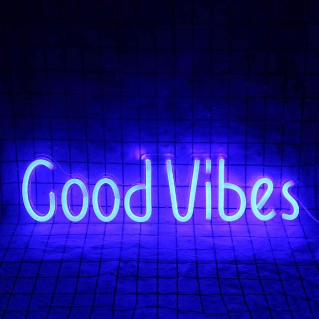 Good Vibes - Blue Neon Sign Light Wall Hanging | USB Operated