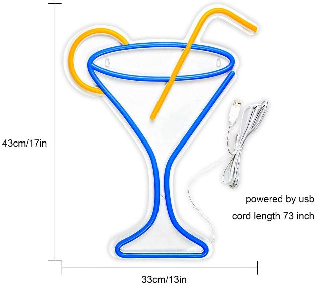 Cocktail Glass Neon Sign Light Wall Hanging | USB Operated
