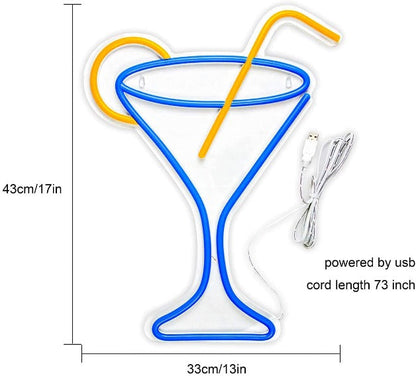 Cocktail Glass Neon Sign Light Wall Hanging | USB Operated