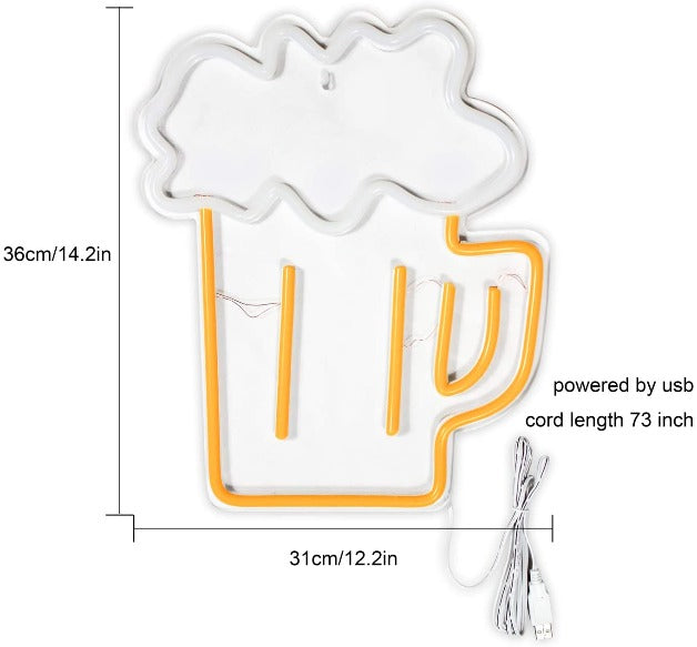 Beer Glass Neon Sign Light Wall Hanging | USB Operated