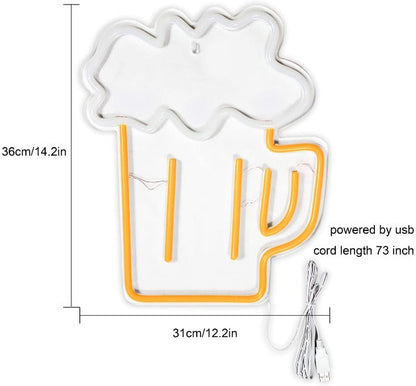 Beer Glass Neon Sign Light Wall Hanging | USB Operated
