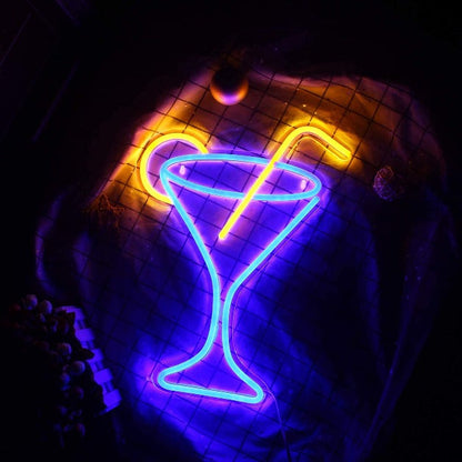 Cocktail Glass Neon Sign Light Wall Hanging | USB Operated