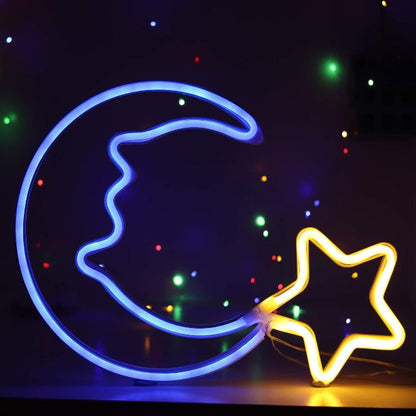 Moon Star Neon Sign Light Wall Hanging | USB Operated