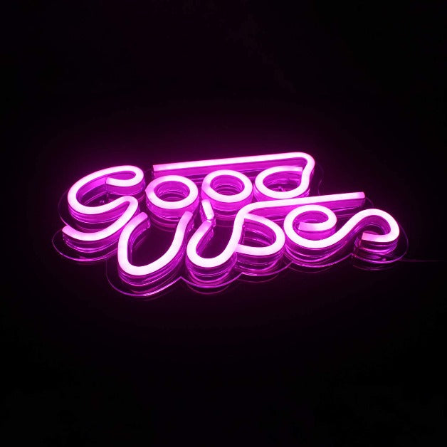 Good Vibes - Pink Neon Sign Light Wall Hanging | USB Operated