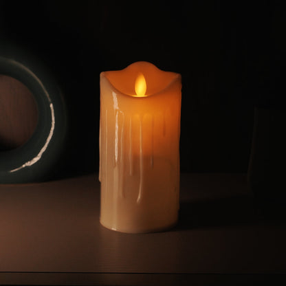 LED Moving Flame Pillar Candle - Dripping Ivory