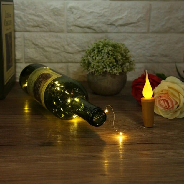 Copper Wire Fairy LED String Lights with Bottle Cork and Candle - Battery Operated | Pack of 10