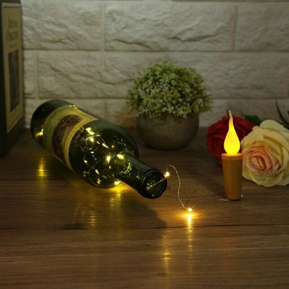 Copper Wire Fairy LED String Lights with Bottle Cork and Candle - Battery Operated | Pack of 10