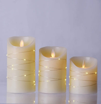 LED Pillar Candles with Fairy Lights | Pack of 3