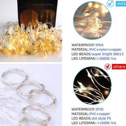 Curtain Lights | Copper Wire Fairy LED String - USB Powered | 8 Function Remote Control - Warm White