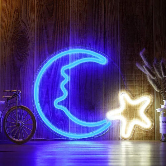 Moon Star Neon Sign Light Wall Hanging | USB Operated