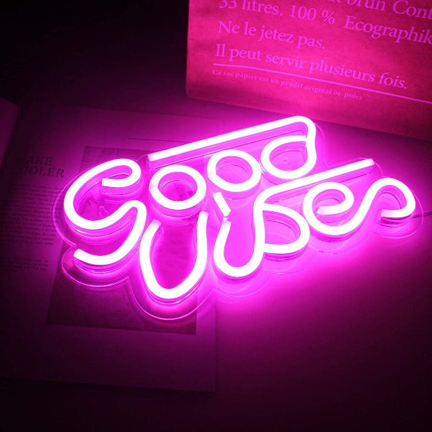Good Vibes - Pink Neon Sign Light Wall Hanging | USB Operated