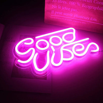 Good Vibes - Pink Neon Sign Light Wall Hanging | USB Operated