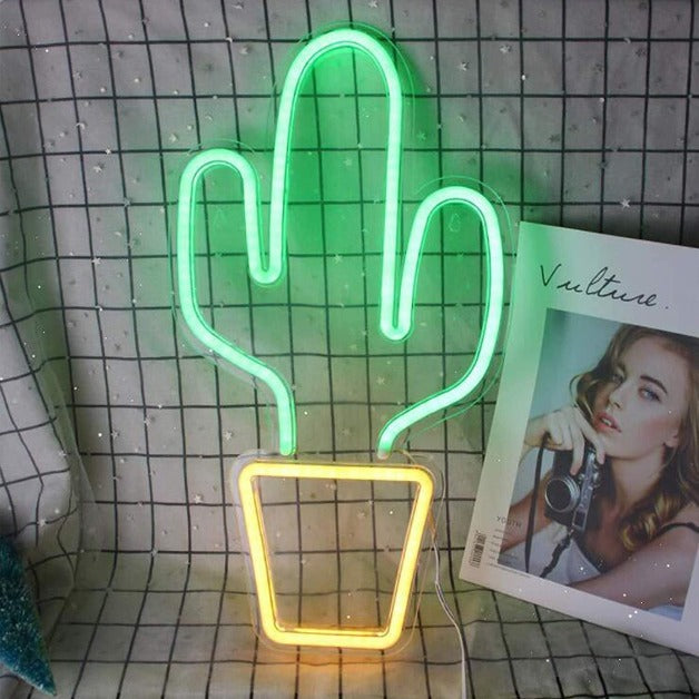 Cactus Neon Sign Light Wall Hanging | USB Operated