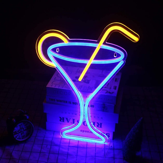 Cocktail Glass Neon Sign Light Wall Hanging | USB Operated