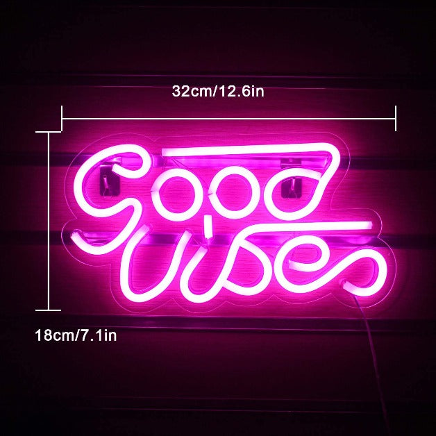 Good Vibes - Pink Neon Sign Light Wall Hanging | USB Operated