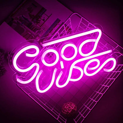 Good Vibes - Pink Neon Sign Light Wall Hanging | USB Operated