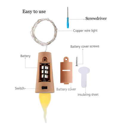 Copper Wire Fairy LED String Lights with Bottle Cork and Candle - Battery Operated | Pack of 10