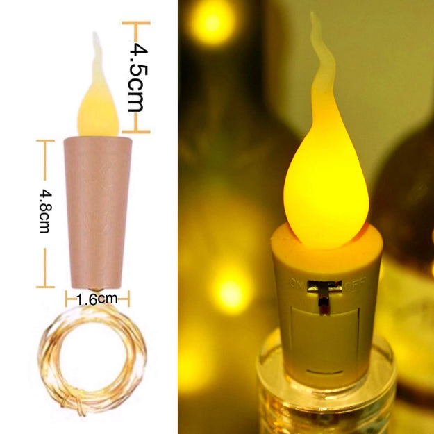Copper Wire Fairy LED String Lights with Bottle Cork and Candle - Battery Operated | Pack of 10