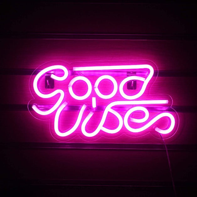 Good Vibes - Pink Neon Sign Light Wall Hanging | USB Operated
