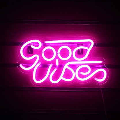 Good Vibes - Pink Neon Sign Light Wall Hanging | USB Operated