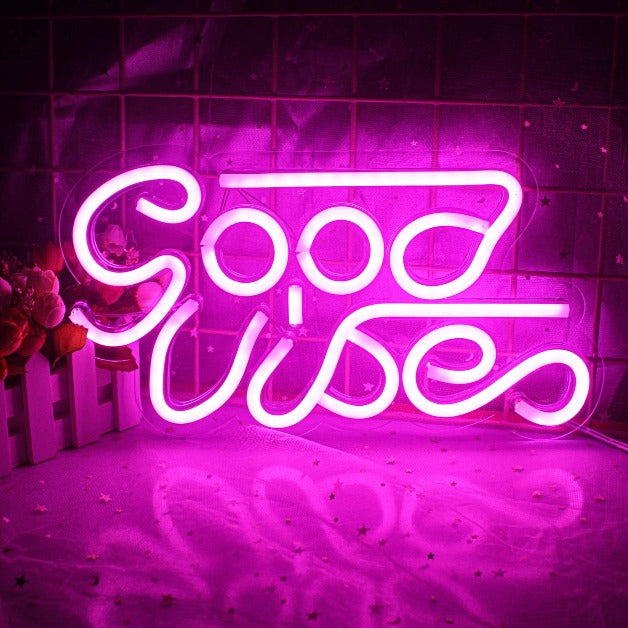 Good Vibes - Pink Neon Sign Light Wall Hanging | USB Operated
