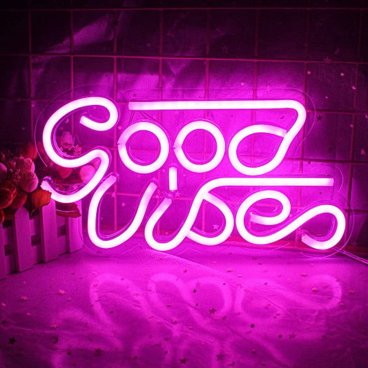 Good Vibes - Pink Neon Sign Light Wall Hanging | USB Operated
