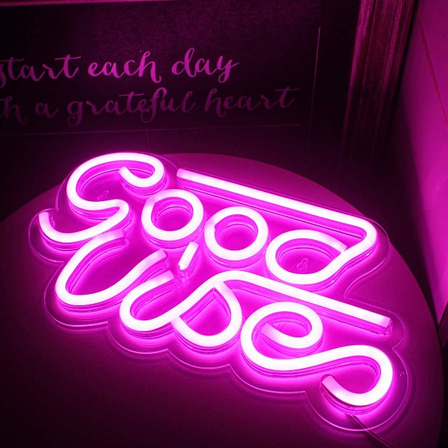 Good Vibes - Pink Neon Sign Light Wall Hanging | USB Operated